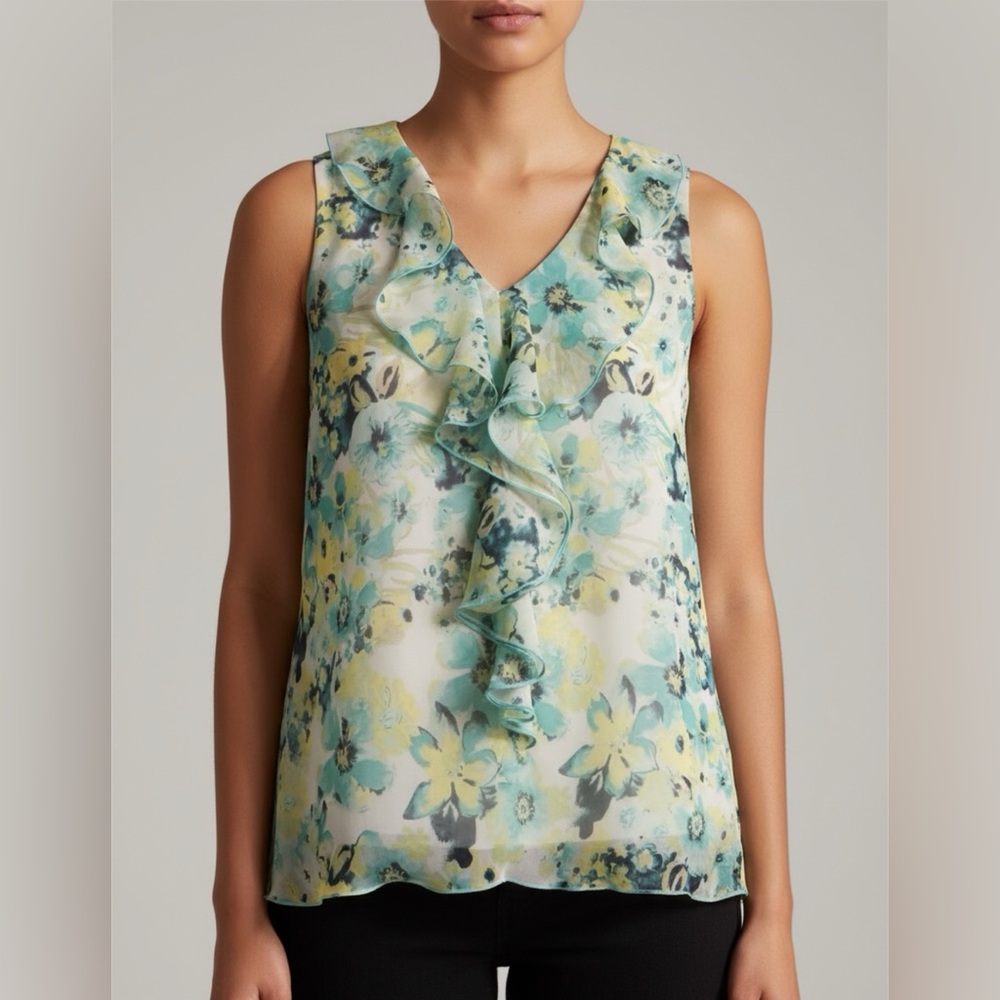 By & By Floral Skeevles Ruffle Front Blouse with Lace Back Detail